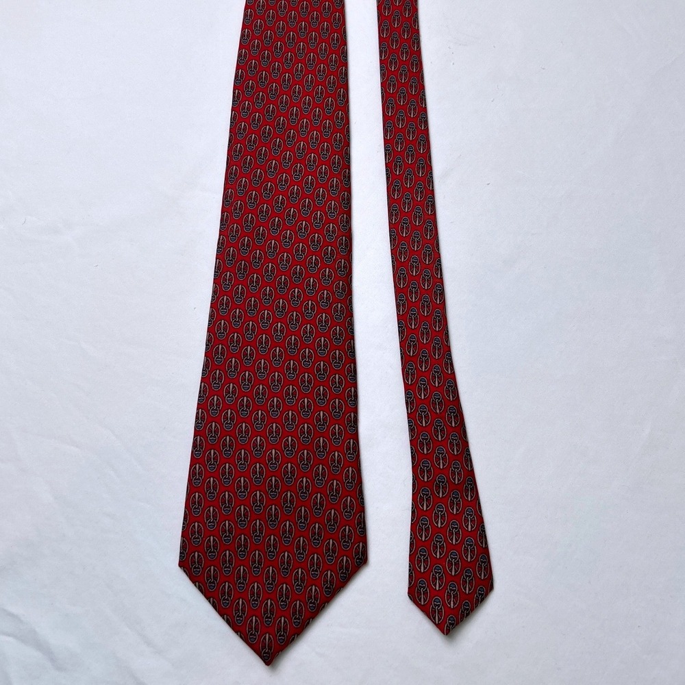 Bert Pulitzer Mens Silk Mask Pattern Classic Red Necktie OS Red Office Formal